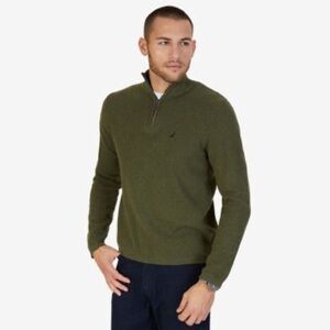 NEw Men’s Nautica Quarter Zip pullover Sweater Medium Olive Green